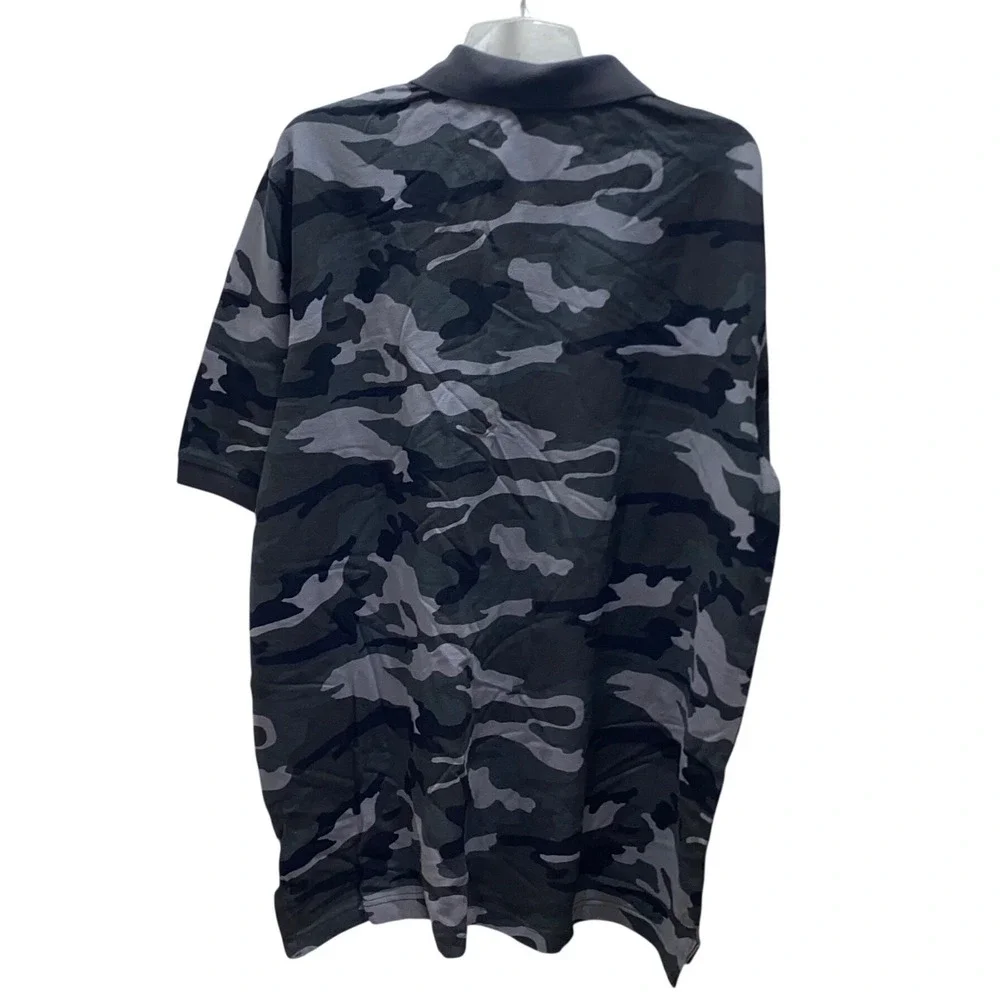 Faded Glory Mens Camo Polo Shirt XL Gray Black Organic Cotton Short Sleeve C200